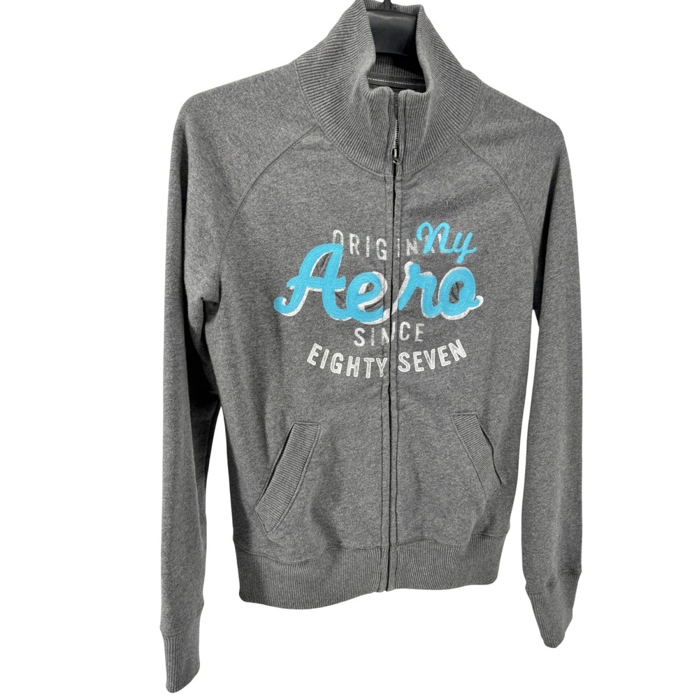 Y2K Aeropostale Track Jacket large Womens Gray Zip Aero NY Since Eighty Seven